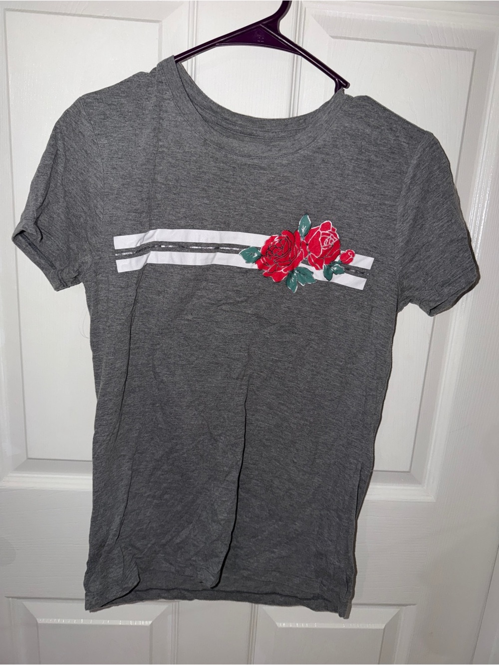 Free State Gray Short Sleeve Tee with Red Rose Detail